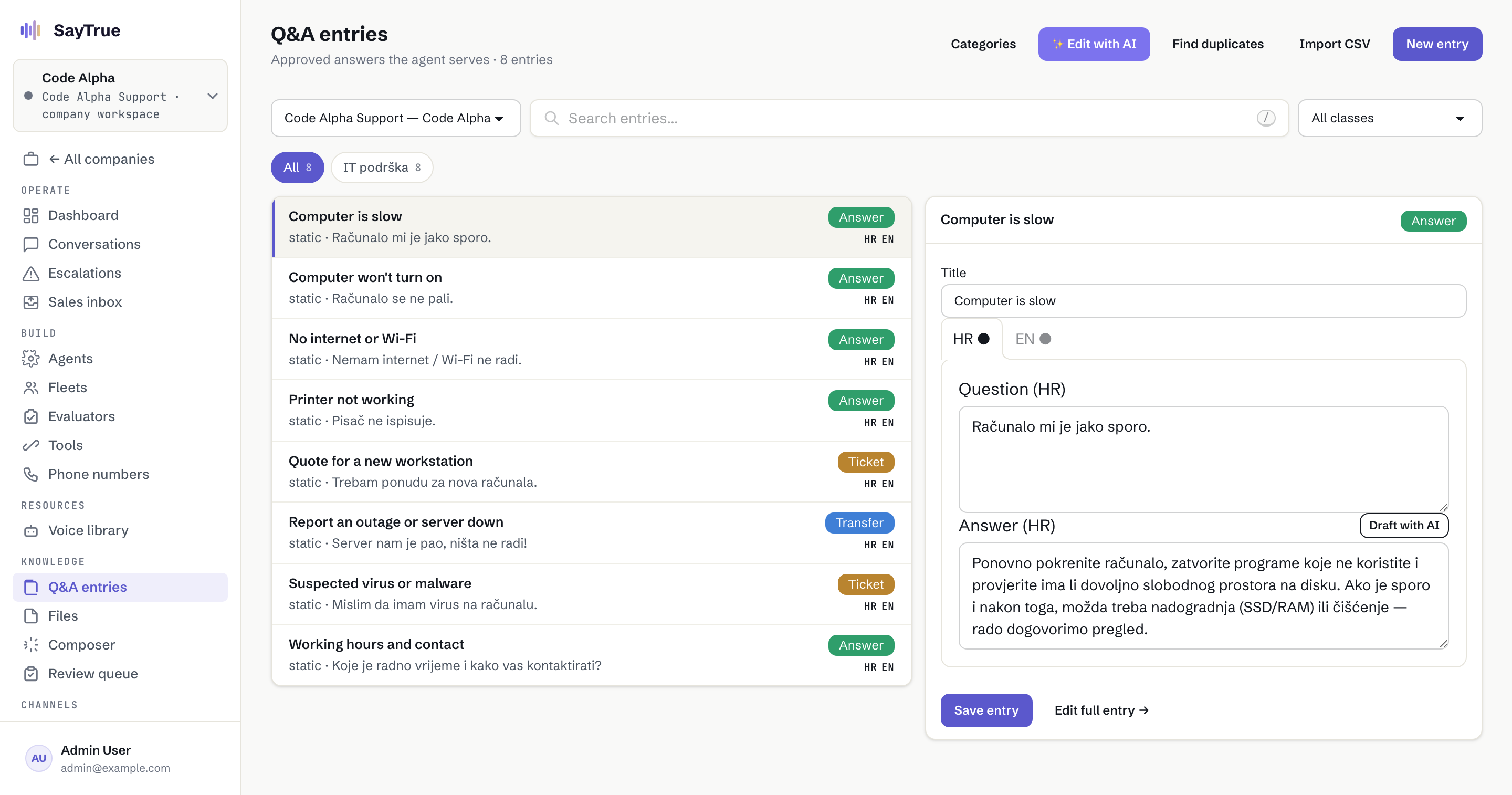Approved salon services in the SayTrue knowledge base
